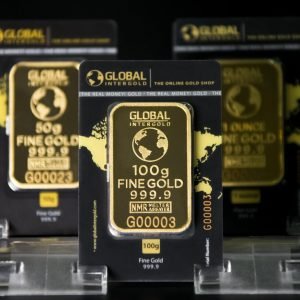 Focused image of 100g Intergold bars showcasing fine gold quality and luxury.